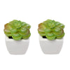 8 Fake Succulent Plants, Small Artificial in White Ceramic Pots